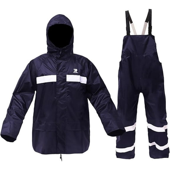 RainRider Rain Suits for Men Women Waterproof Fishing Rain Jacket Bib Pants Lightweight Reflective 3-Piece Rain Gear (Navy, S)