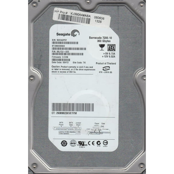 ST3360320AS, 9QF, TK, PN 9BJ13J-622, FW 3.CHN, Seagate 360GB SATA 3.5 Hard Drive