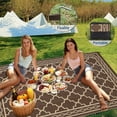 thumbnail image 6 of Hasoo 10' x 20' Brown Outdoor Rug for Patio Decor Waterproof Plastic Straw Modern Geometric Carpet PP Tube Woven Portable Camping Mat for Picnic Balcony, 6 of 7