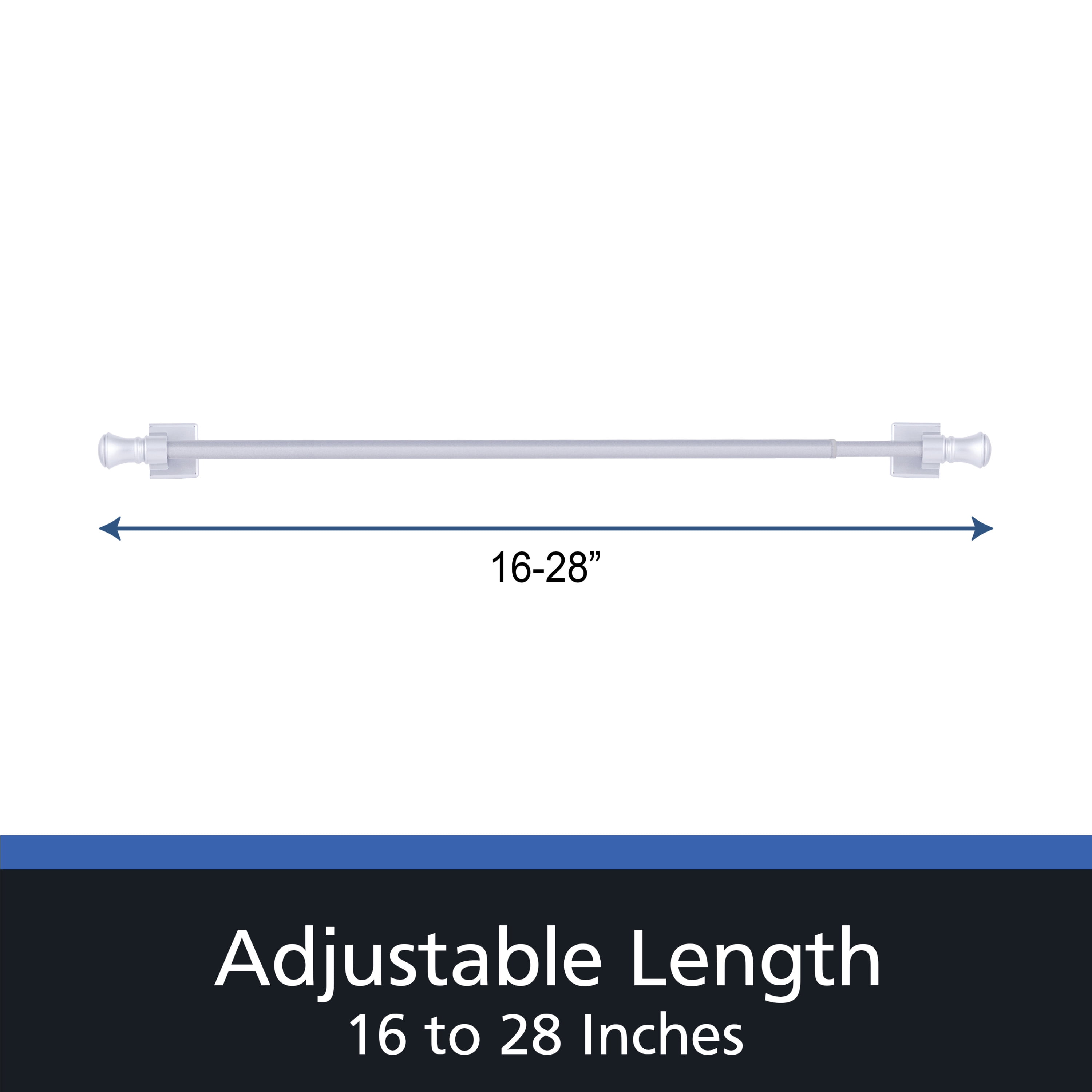 Mainstays Cameron Magnetic Drapery Rod, Adjustable 16-28 in, 7/16 in Diameter, Steel/Plastic, Silver