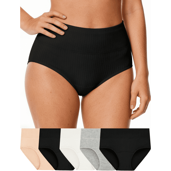 Loritta Secret 5-Pack Cotton Underwear for Women High Waist Full Coverage Cotton Soft Panties for Ladies, Size S-2XL