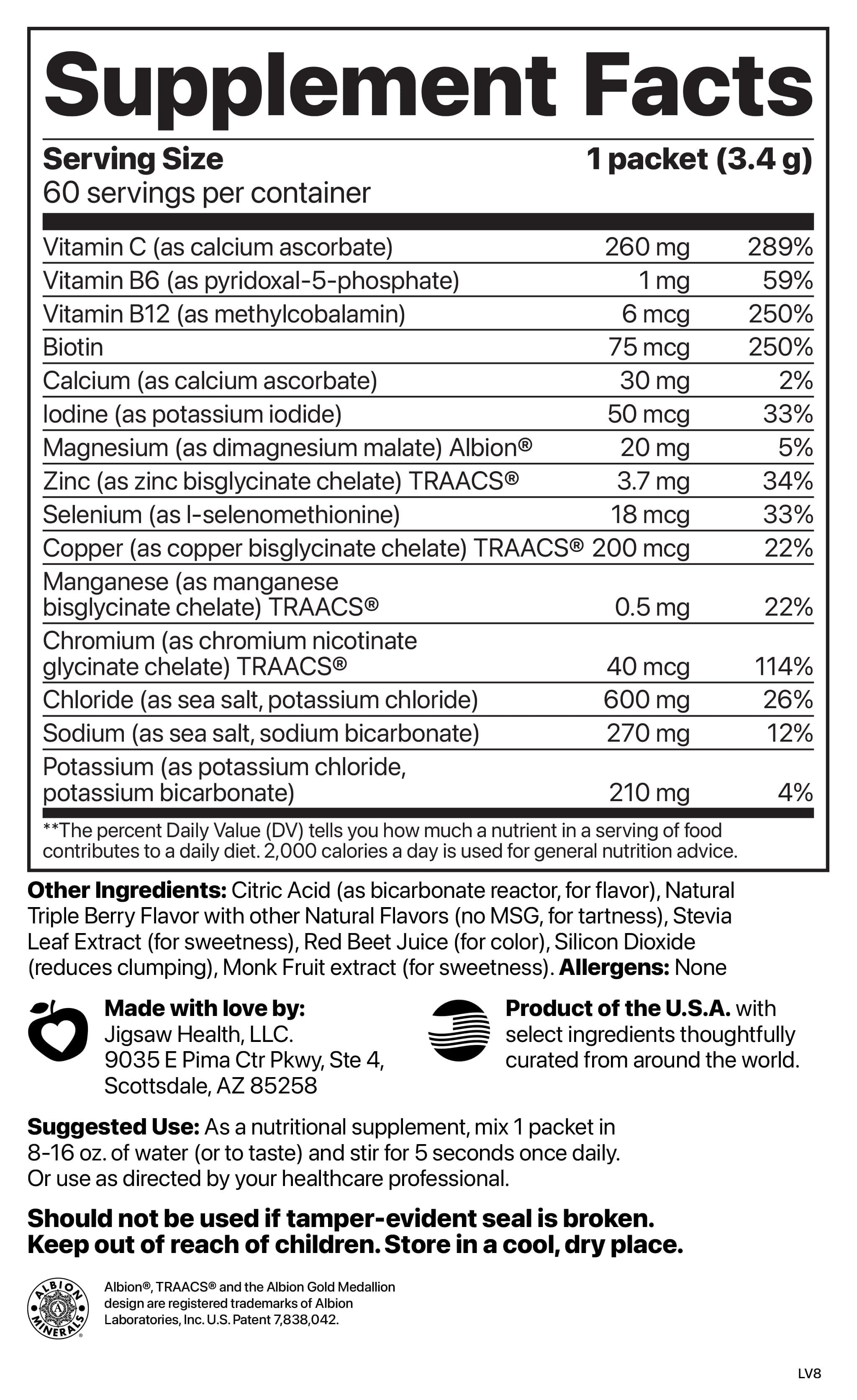 Jigsaw Health Electrolyte Supreme, Berry-Licious, 60 Packets, 11.4 oz (324 g)
