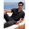 thumbnail image 3 of RICHCOIN Men 2 Piece Linen Outfit Beach Button Down Shirt Casual Loose Pant Sets, 3 of 7