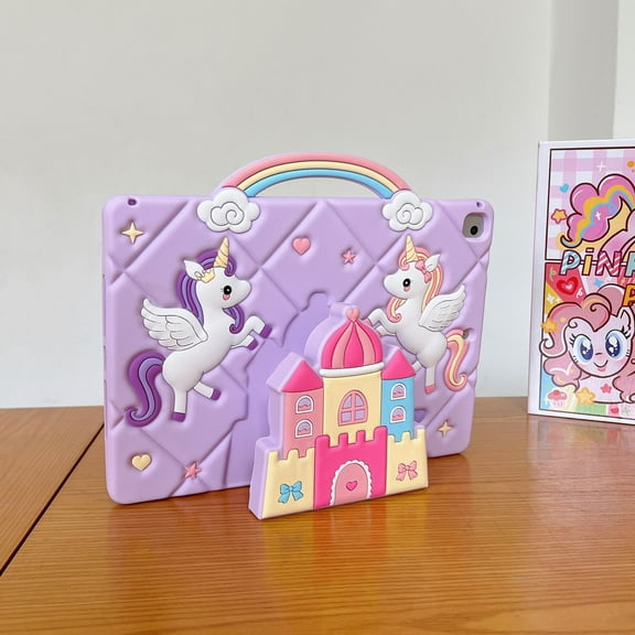 Cartoon Cute Kids Tablet Case For iPad Mini 1 2 3 4 5 6 7 Air 11 6 Pro 10.2 10.9 inch iPad Air 11inch M3 (2025) Silicone Unicorn Bracket  Tablet Cover
