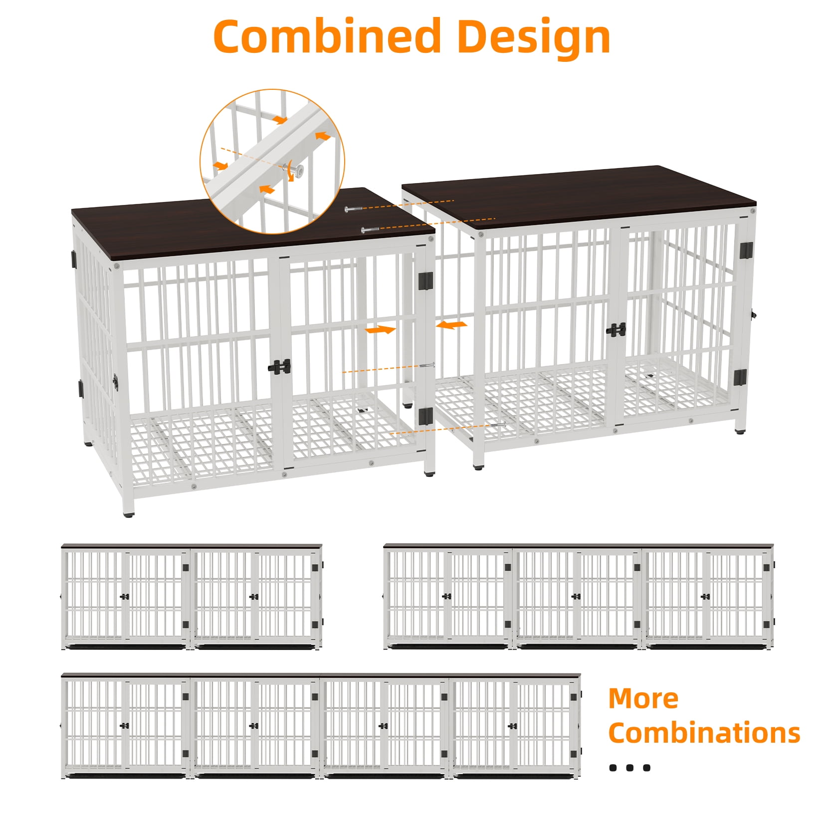 Bingopaw Triple Door Wooden Dog Crate Indoor, White, Large, Removable Tray, 36.02"L x 25"W x 29.33"H