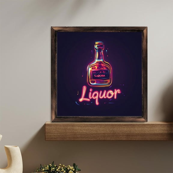 Neon Liquor Bottle Wooden Sign Wall Plaque - Vintage Art Decoration, Wall Decoration - Ideal Gift For Home Decoration, Living Room, Bathroom, Bedroom, Garden, Dining, Bar, Cafe, Festival Party Deco