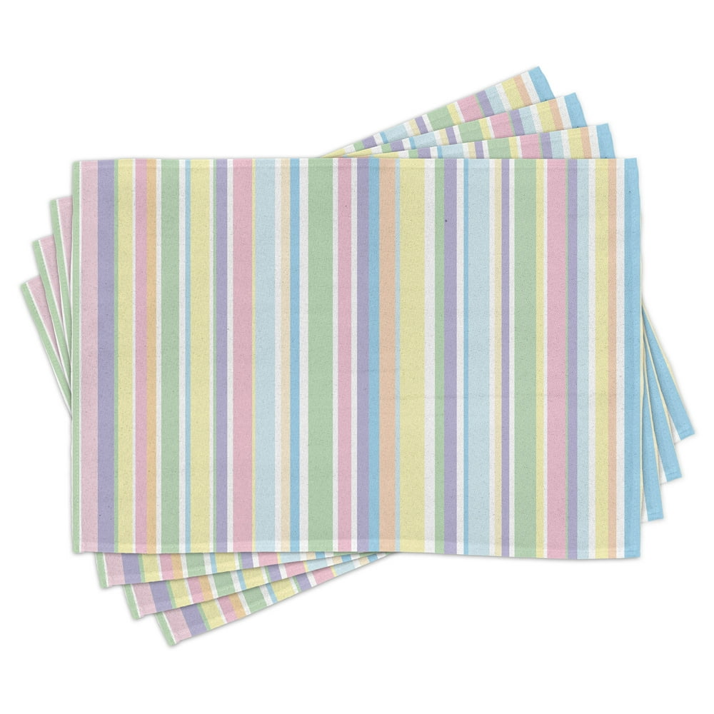 Pastel Place Mats Set of 4, Vertically Striped Pattern Different