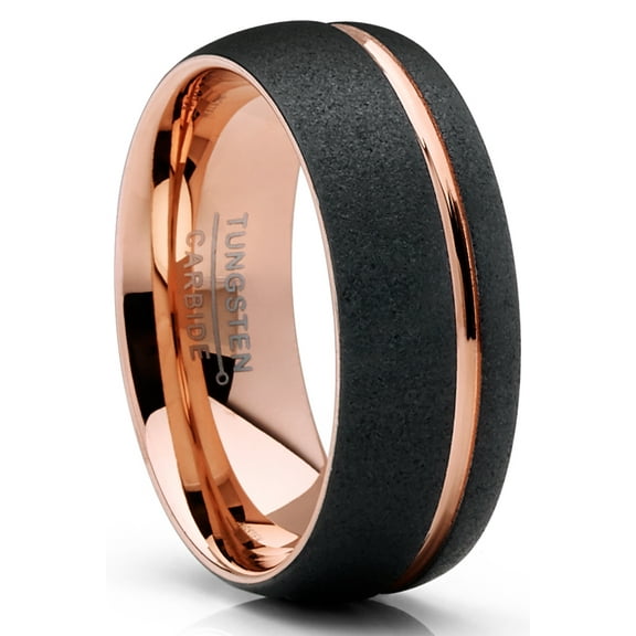 Metal Masters Mens Tungsten Carbide Ring Dome Sandblasted Black Rose Wedding Band 8mm