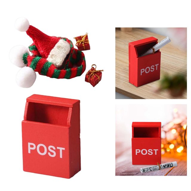 1:12 Scale Dollhouse Miniature Christmas Scarf Hat Gift Wood Postbox Mailbox Holiday Garden Decoration Toy Macarena Casa de muñecas en miniatura