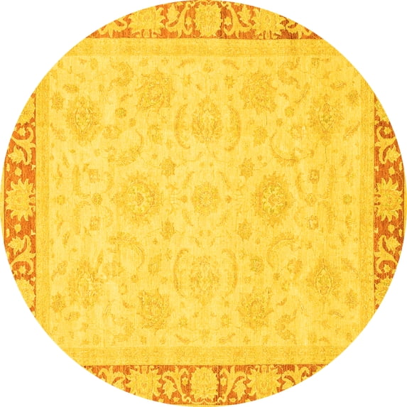 Ahgly Company Indoor Round Abstract Yellow Modern Area Rugs, 6' Round