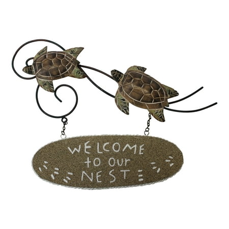 Carved Wood Sign - Sea Turtles Welcome to Our Nest Carved Wood and Metal Wall Plaque 14 Inches