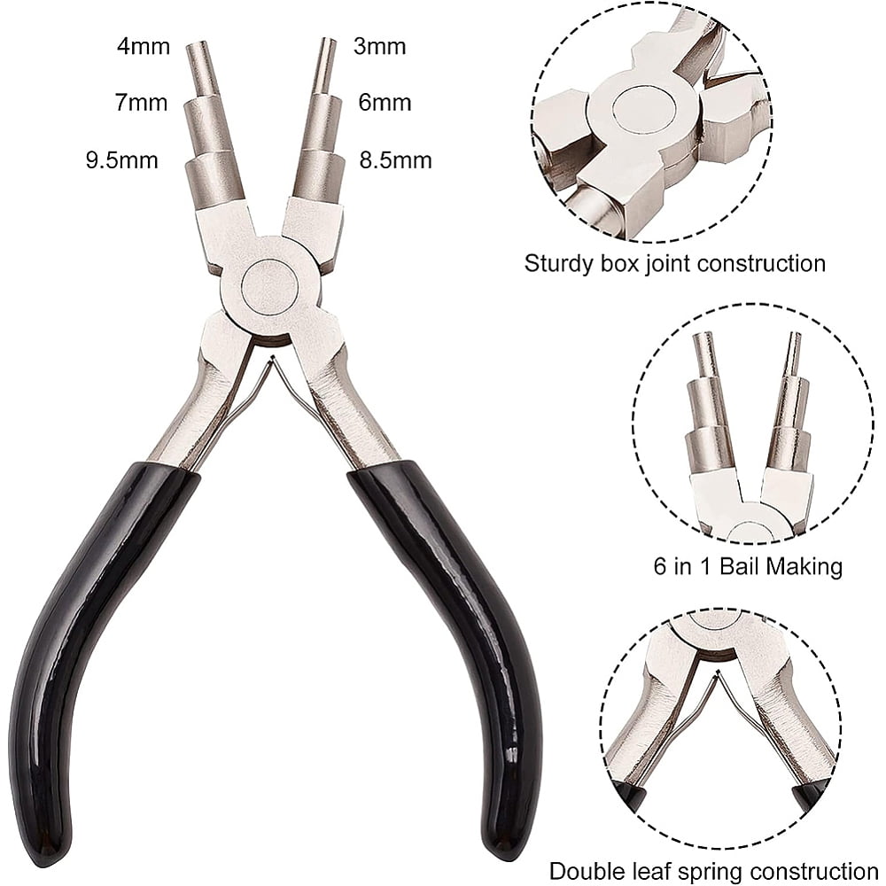 1 Bag 45# Carbon Steel 6-Step Multi-Size Wire Looping Forming Pliers Black 153~153.5x75.5~78.5x12mm loops sizes: 3mm 4mm 6mm 7mm