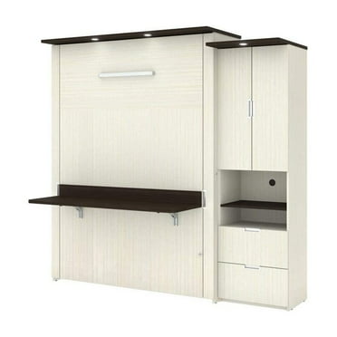 HomeStock Modern Muse Queen Murphy Bed With Desk And 1 Storage Unit (89?) In White Chocolate