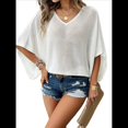 thumbnail image 2 of Camisas Holgadas de Punto Gofre con Cuello en V para Mujer, de Corta, Informales, de Verano 2025, Modernas, Lisas, Y2K. M, 2 of 10