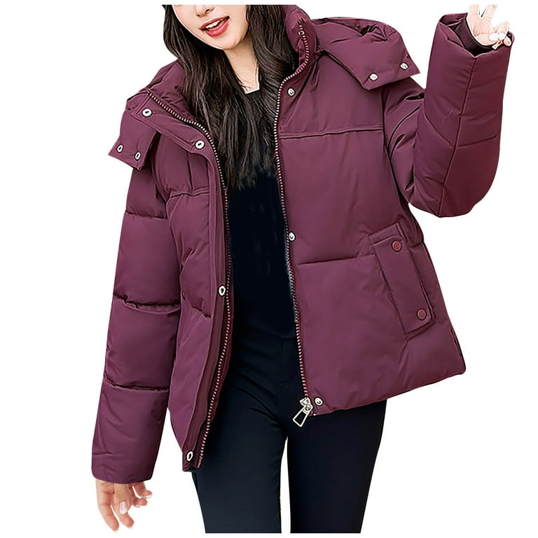 Women's Winter Puffer Jacket Hooded Zip Up Short Warm Quilted