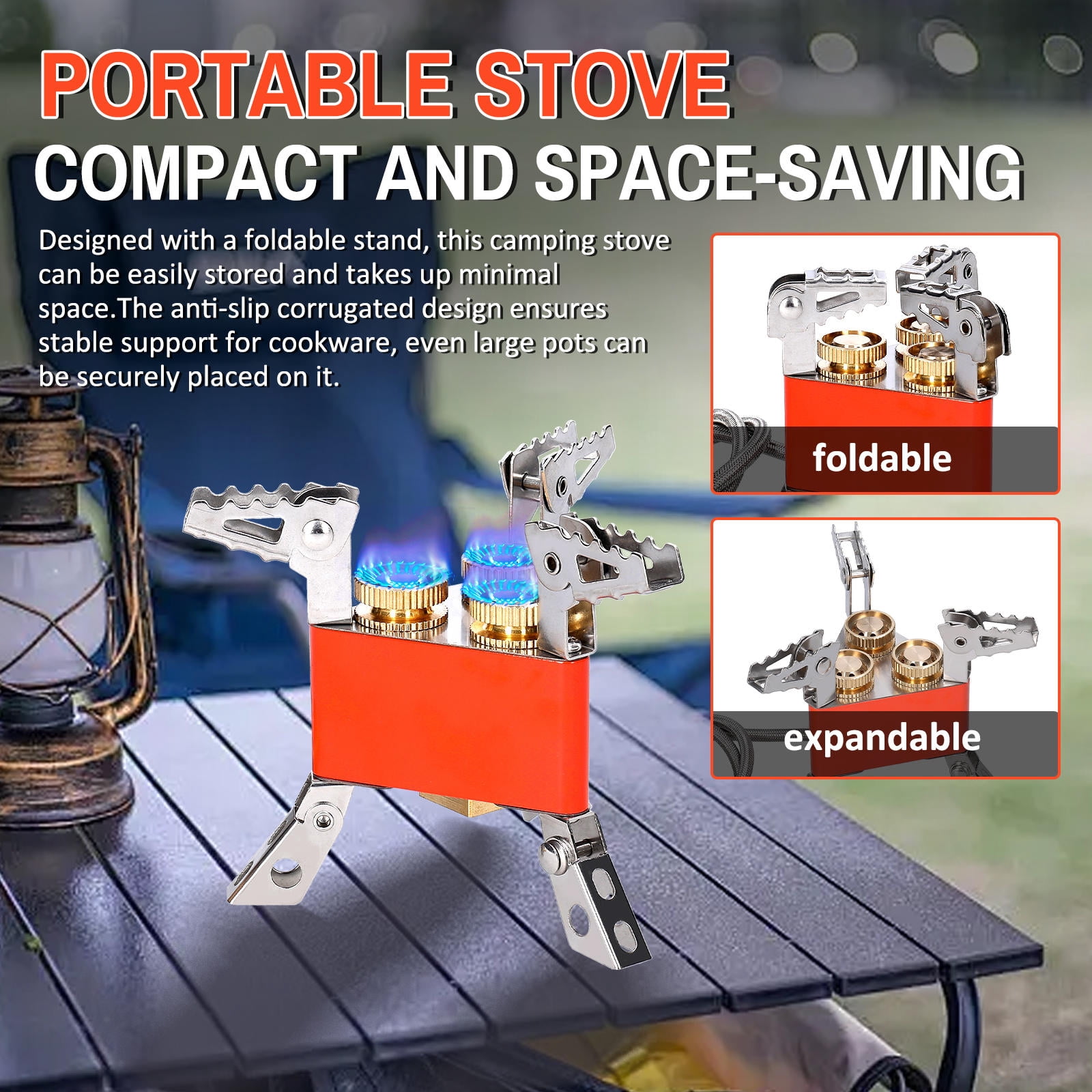 Suodoka 6800W 3-Core Portable Camping Stove with Adjustable Valve, Foldable Stand, High-Power Gas Burner – Ideal for Backpacking, Hiking & Picnics