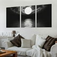 thumbnail image 2 of ONETECH S06469 Wall Art Canvas Sea White Full Moon in Night Picture Canvas Poster Print Black and White Ocean for Living Room Bedroom Kitchen Home Decorations 12''x16''X3 Panels, 2 of 4