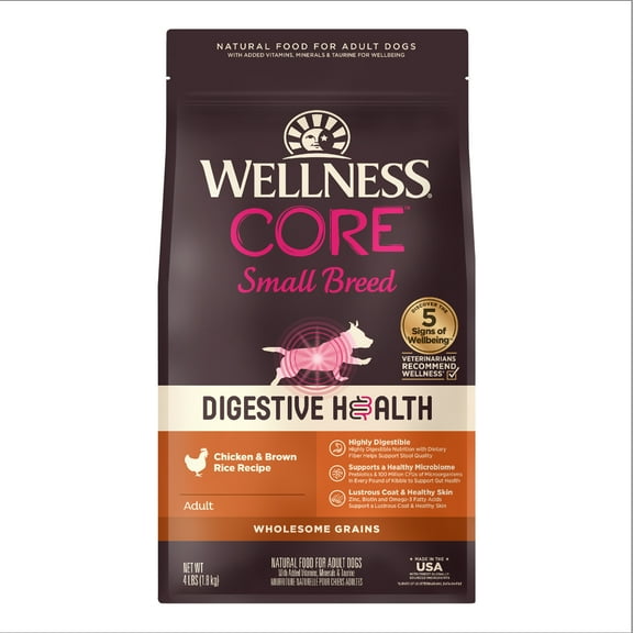 Wellness CORE Digestive Health Dry Dog Food, Small Breed Chicken & Brown Rice Dry Dog Food, 4 Pound Bag