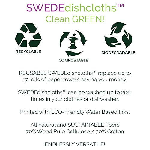 Mixed Fruit Design Swedish Dishcloths，Set of 6 Reusable Versatile Kitchen Cleaning Cloth ECO Friendly Sponge Cloth Paper Towel Replacement