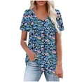 thumbnail image 2 of ALLLIST Women's Tops Pleated Short Sleeve V Neck Blouse Trendy Floral Blue Pullover for Women, 2 of 4