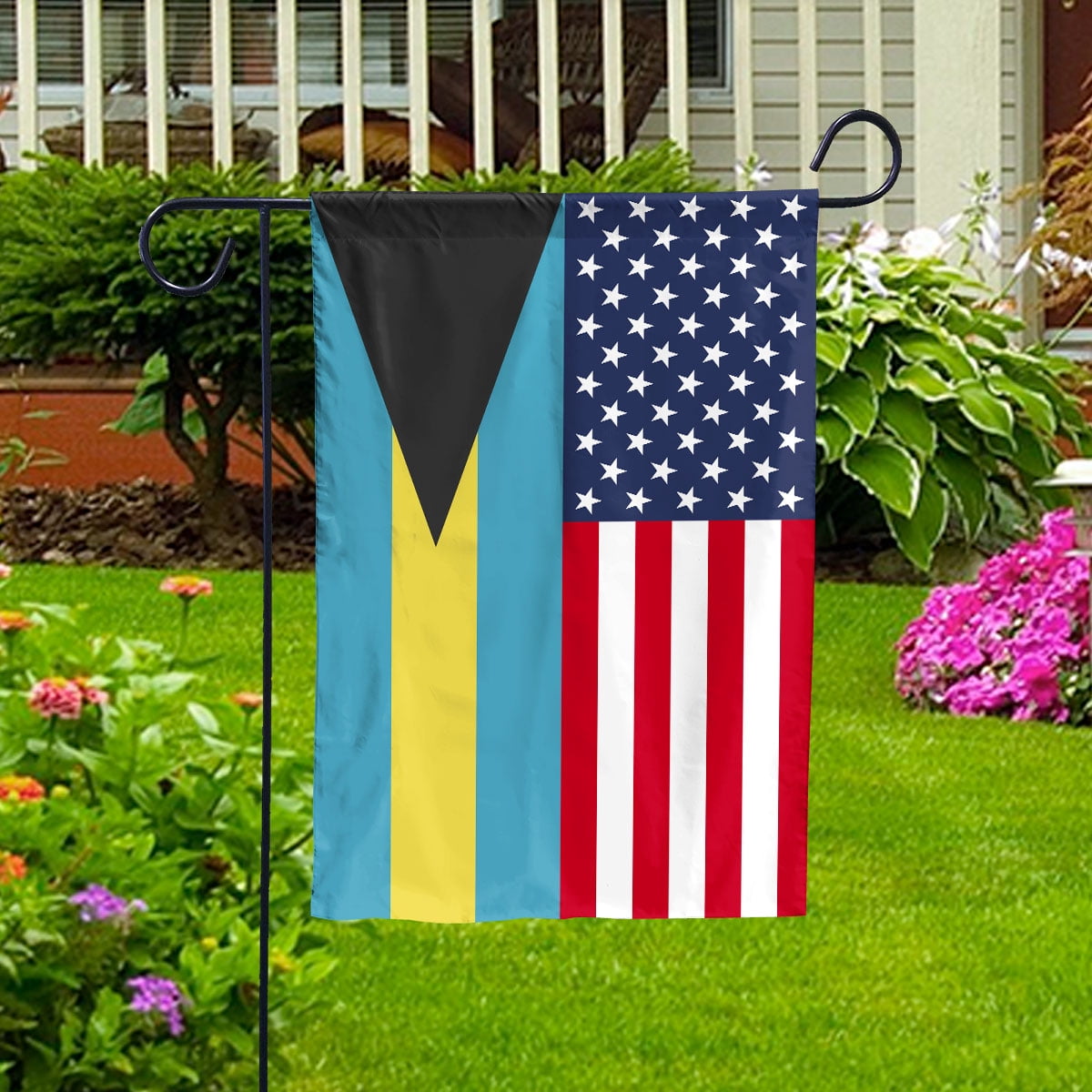 American Bahamasian Flag Bahamas Friendship U.S.A Memorial Day Patriotic For House Flag, Double-Sided Decorative Outdoor Flag, Patriotic Polyester Yard Flag 29.5 x 39.5 in