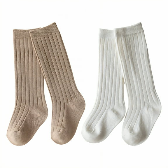 TELOLY 2Pairs Kids Socks,0-6 Months Girl Socks,Double-Needle Ribs Tube Socks,Style1