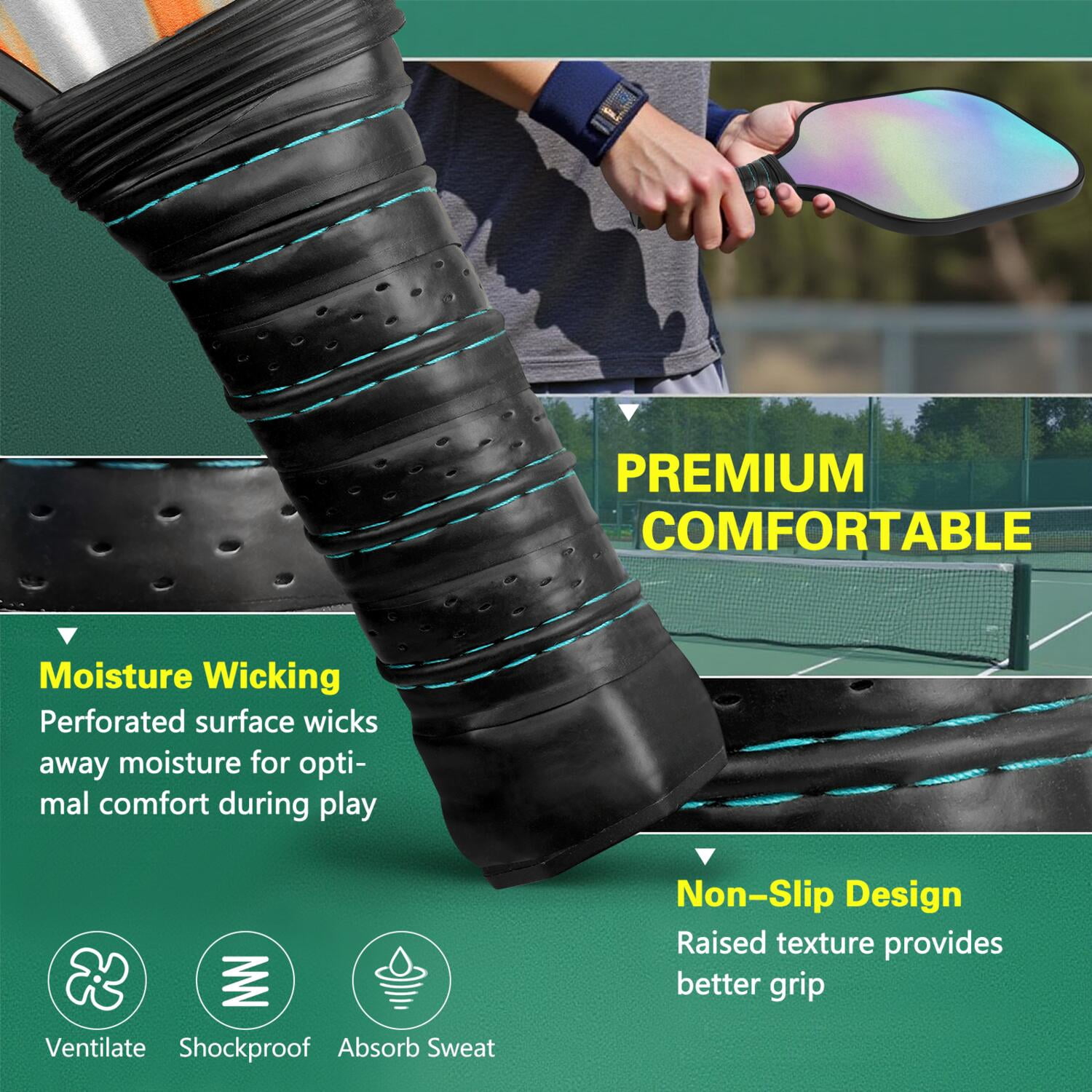 Pickleball Paddles Set Of 1, Fiberglass Surface, Vibrant Rainbow Print, 1 Paddle, 2 Balls & Bag