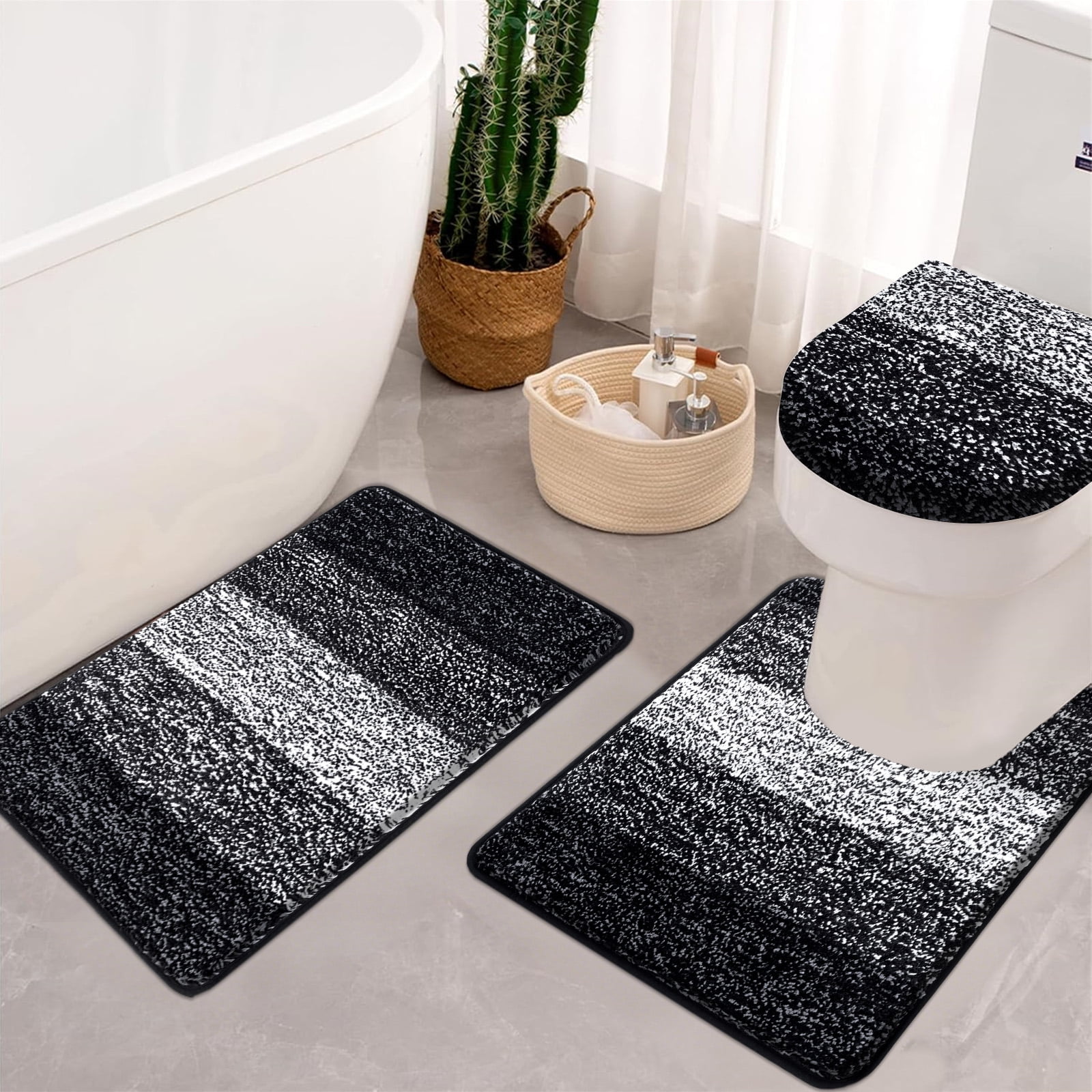 Ileading Traditional Bath Rug Set 3 Piece Microfiber Washable Bathroom Rug Set