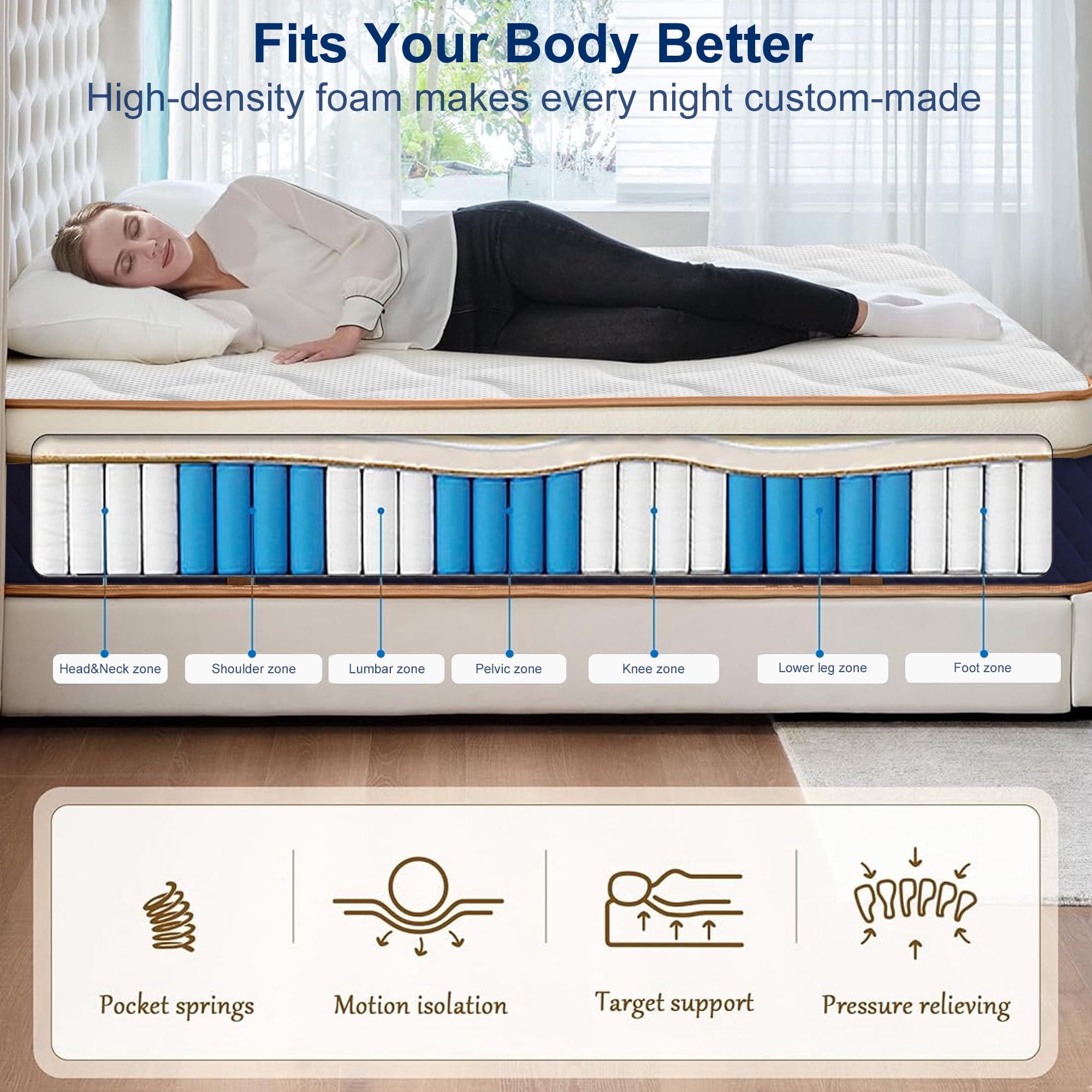 NIVROOT Twin XL Mattress 10 inch Individual Pocket Spring and Foam Hybrid Mattress