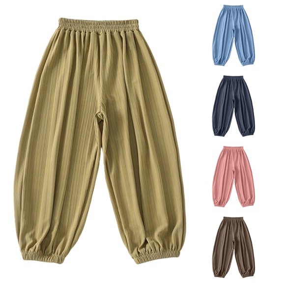 CAIVO Relaxed Fit Boys Pants For Kids Elastic Waist Everyday Trousers Summer Outdoor Trendy Solid Color Bottoms