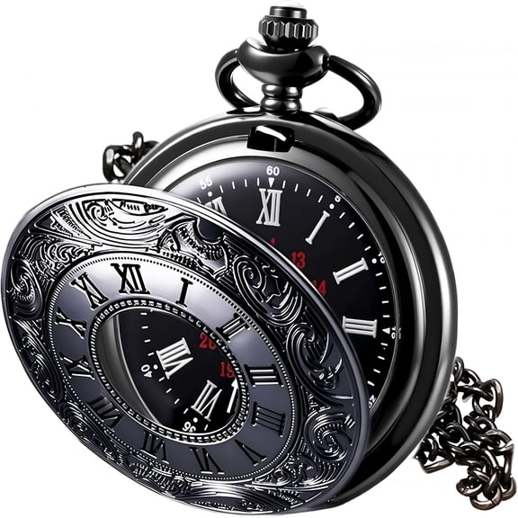 DESIGNICE Vintage Pocket Watch for Men Roman Numerals Scale Quartz Pocket Watches with Chain for Xmas Fathers Day Gift