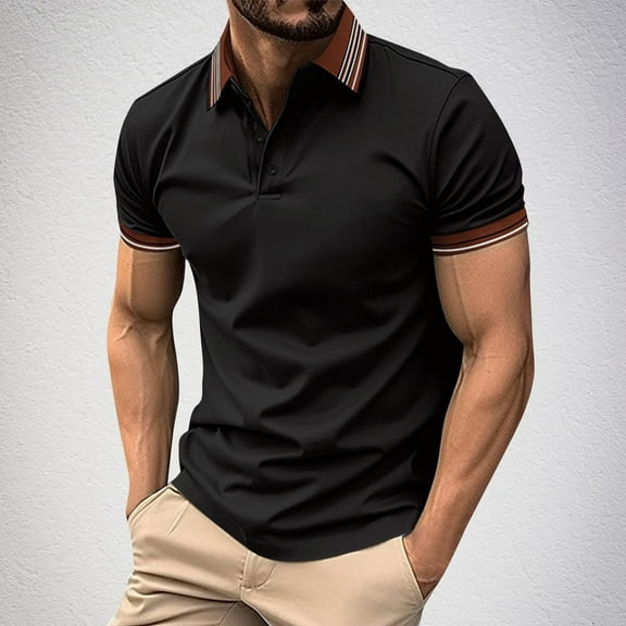 QUINDOS Short Sleeve Shirts for Men Polo Collared Casual Shirts Work Vacation Relaxed Fit Solid T-shirts