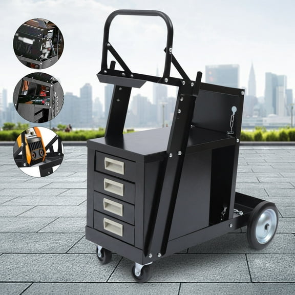 Miumaeov Rolling Welding Cart Portable Welding Cart with 4 Drawers Upgraded Wheels and Tank Storage for TIG MIG Welder and Plasma Cutter