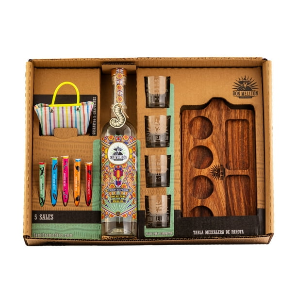 Kit Tabla Licor Don Melitón Con Gusano E.E. 750 Ml Don Melitón Licor de Agave