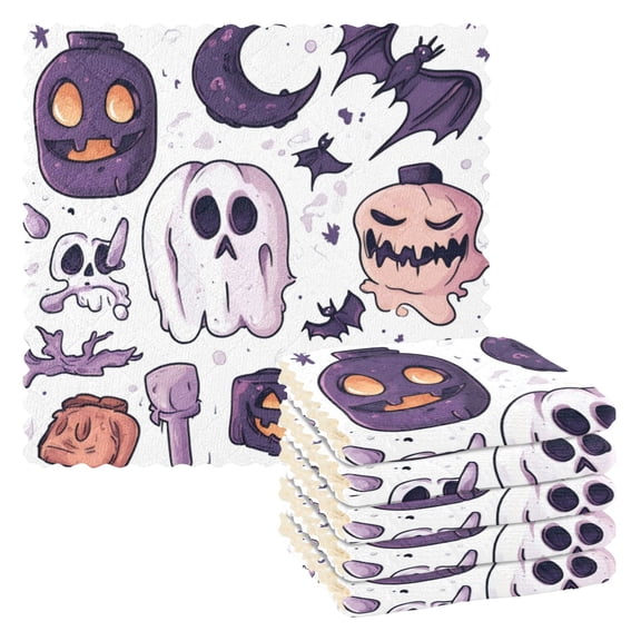 6 Pieces of Kitchen Towels 11x11Inch Kitchen Dish Cloths Kitchen Dish Towels Reuseable Cleaning Cloths Halloween Pumpkin Cartoon