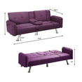 thumbnail image 6 of Modern Futon Sofa Bed, Linen Upholstered Sofa Couch Covertible Folding Futon Sofa with Cupholders and Metal Legs for Living Room, Apartment, Dorm, Purple, 6 of 6