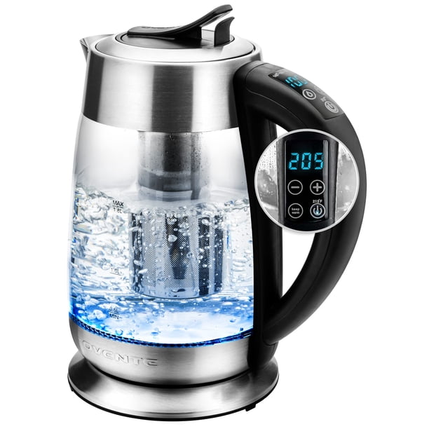 OVENTE Tetera Eléctrica de Vidrio 1,8 L, Infusor de Acero Inoxidable, Apagado Automático, Plata KG661S