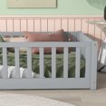 thumbnail image 4 of Twin Size Floor Bed with Fence without Door, Rubber Wood Floor Bed with Safety Guardrails,Natural, 4 of 11