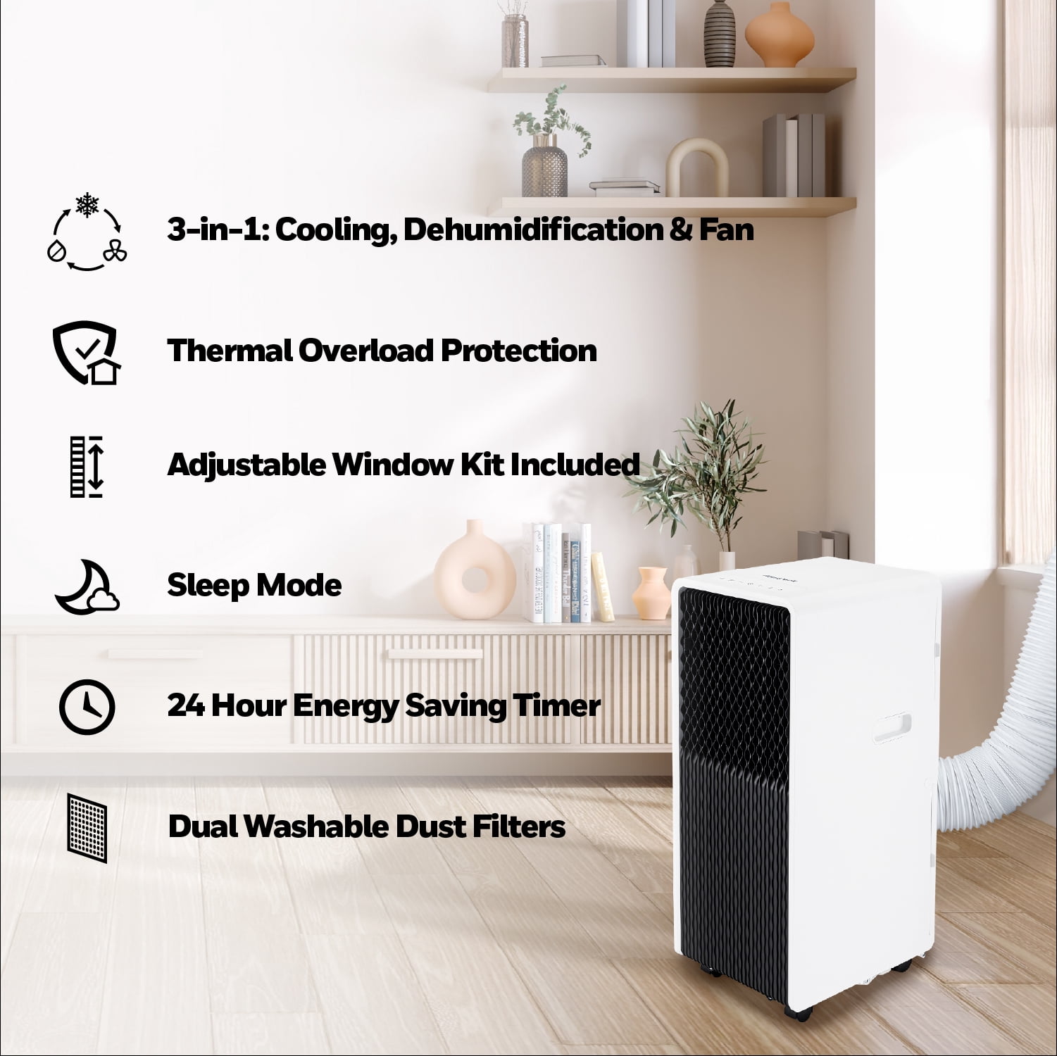Honeywell 11,000 BTU Slim & Smart WiFi Portable AC with Fan, Dehumidifier, Alexa/Google Home Voice Control – Cools Up to 500 Sq. Ft., HX2CESVWG8 (8,000 BTU SACC)