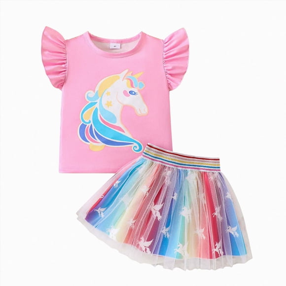 gdxvjhbj Birthday Girl Outfit Girls Skirt Set 2 Piece Outfit Toddler Summer Clothes T-Shirt Tutu Skirt Outfit Set 4T 5T (Pink,4-5 Years)