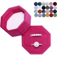 thumbnail image 1 of LAICAIW Velvet 2 Slots Jewelry Ring Box Engagement Wedding Box Keepsake Box Bridal Photo Ring Double Slots Octagon (Raspberry), 1 of 3