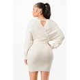 thumbnail image 4 of Saronite Off Shoulder Neck Belted Waisted Wrap Belted Long Sleeve Ribbed Knit Sweather Mini Dress, Cream (Women's), 4 of 4