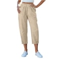 thumbnail image 3 of Casual Capri Pants for Women Summer Lightweight Drawstring Elastic Waist Pants with Pockets by Yigetop Beige 2XL, 3 of 7