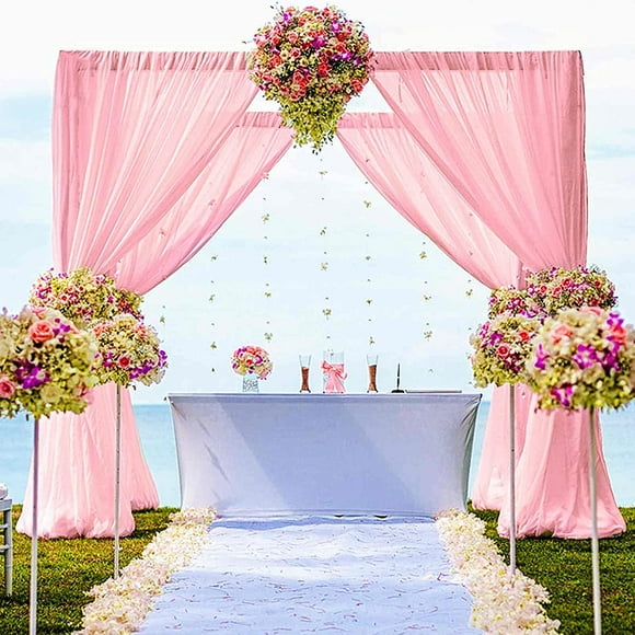 AIR-Chiffon Backdrop Curtain 5FTx8FT Baby Pink Tulle Fabric Drapes Sheer Voile Curtains 2 Panels 29"x96" Sheer Photography Backdrops Drapes