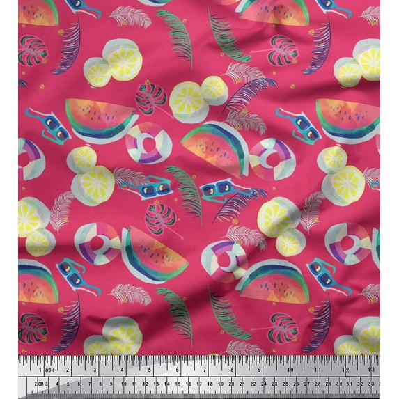 Soimoi Rayon Fabric Fruits,Swim Ring & Goggles Summer Designs Printed Fabric 1 Yard 42 Inch Wide