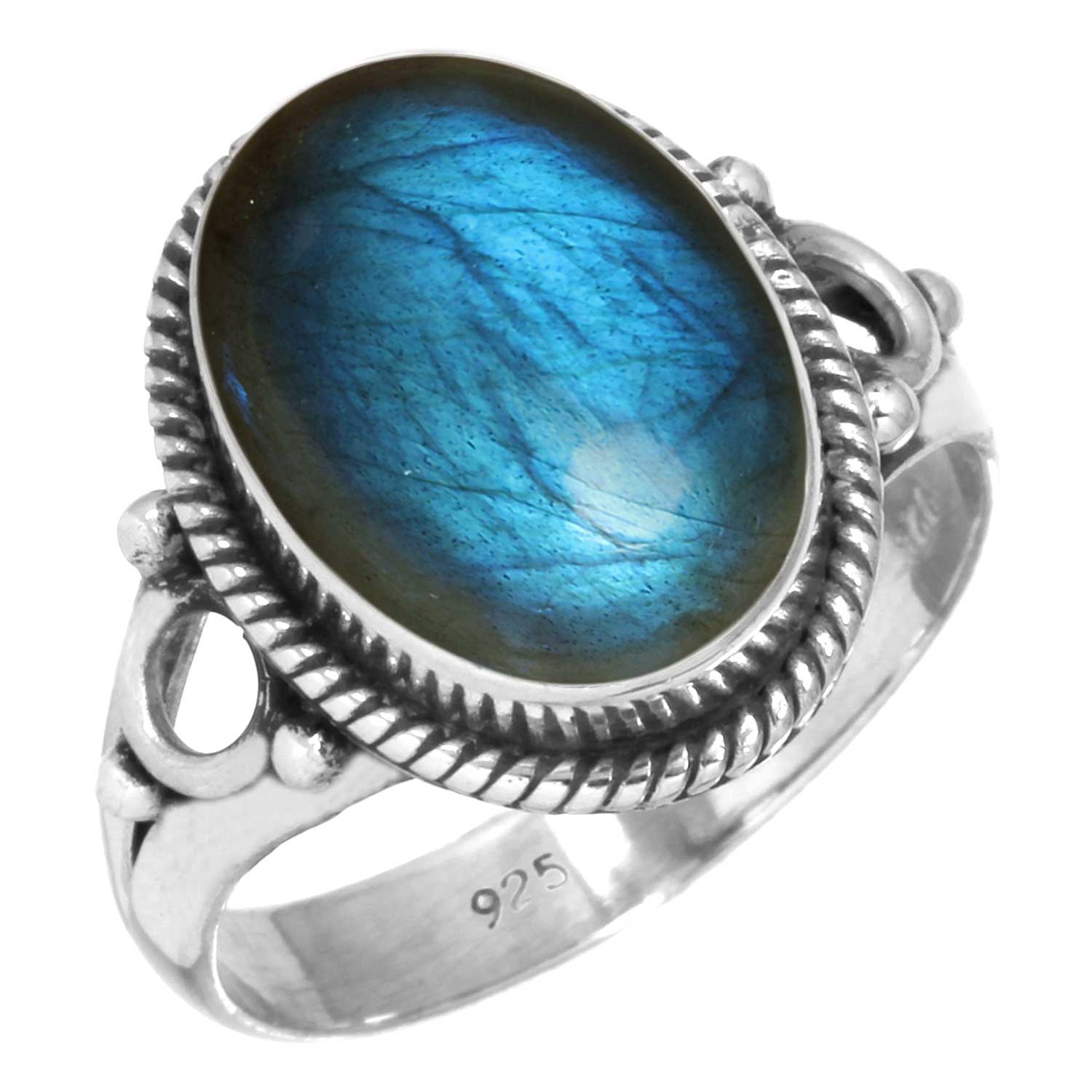 Natural Labradorite Gemstone Ring – 925 Sterling Silver, Oval Cut, Handmade