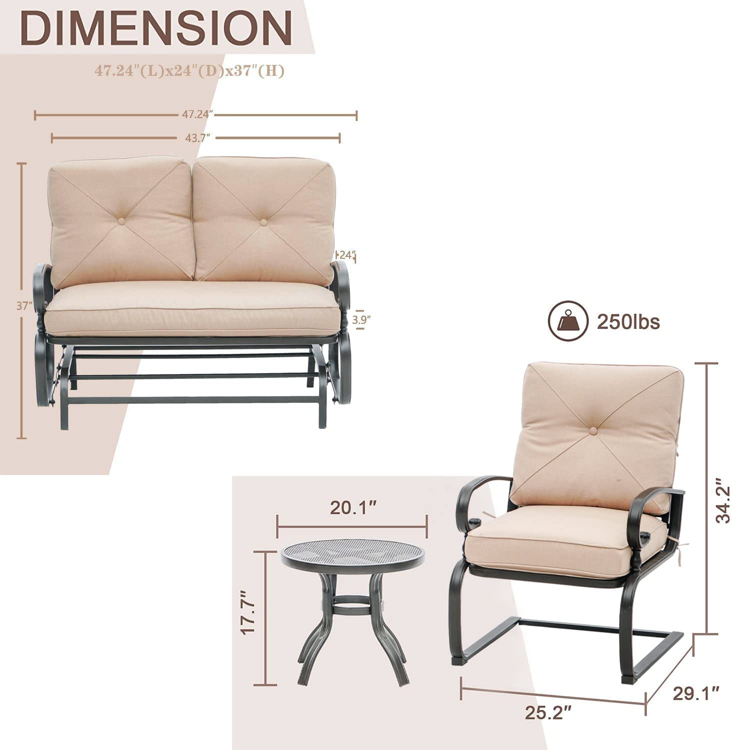 SUNCROWN 4-Piece Outdoor Patio Furniture Set Wrought Iron Conversation Set, Brown - image 2 of 8