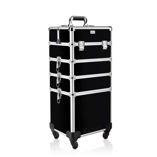 Neceser Maquillaje Profesional Cosmetiquera Para Maquillaje Portátil Estuche De Maquillaje 4 Niveles Carrito Organizador Con Ruedas Reforzado Cosmetiquera De Viaje (Negro Liso)