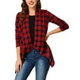 thumbnail image 6 of INSPIRE CHIC Women's Long Sleeves Handkerchief Hem Plaids Open Front Cardigan Red XS, 6 of 7