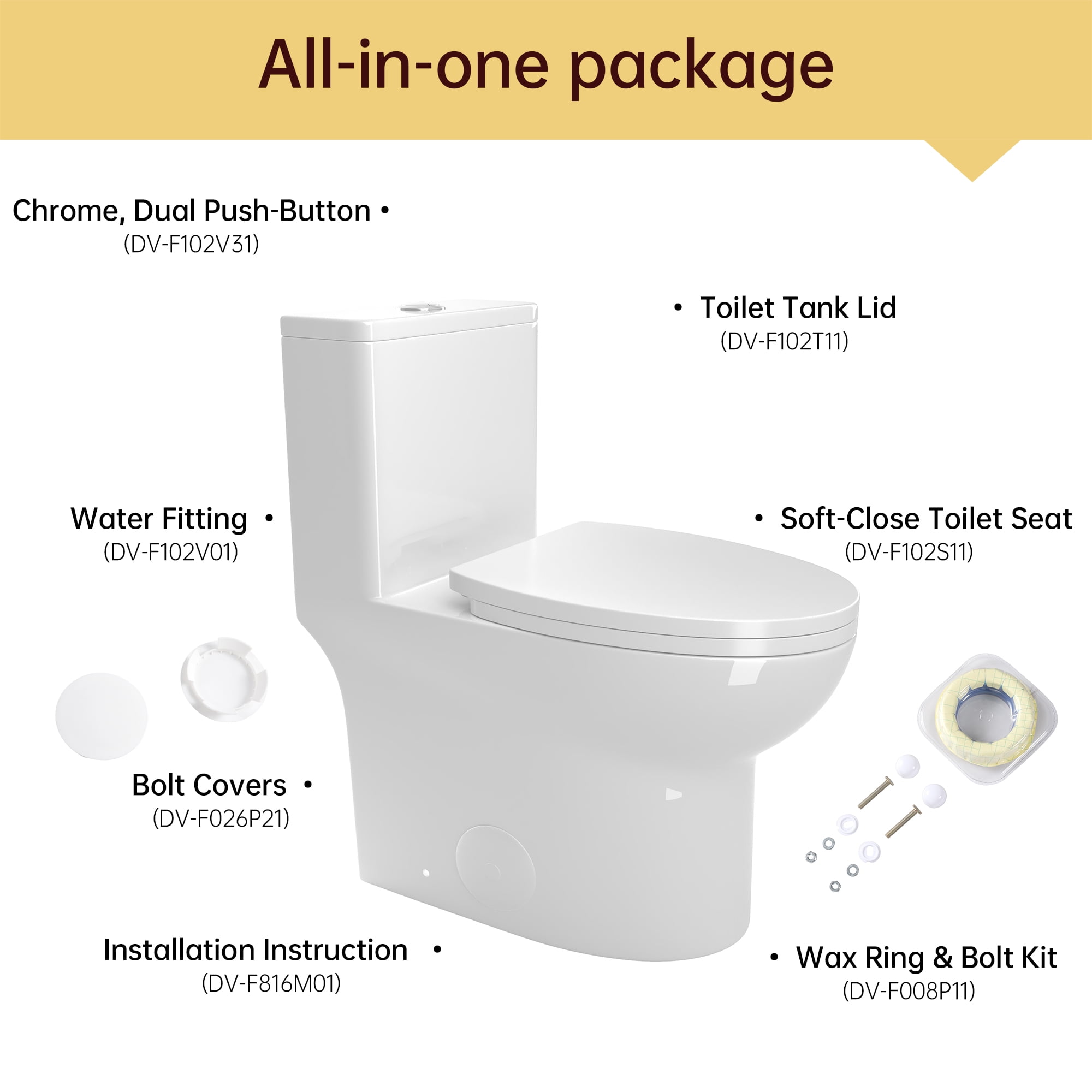 Trumanpick Elongated One-Piece Toilet, 17" ADA Comfort Height Seat, Dual Flush 1.1/1.6 GPF, 12" Rough-in, Bathroom High Efficiency Toilet